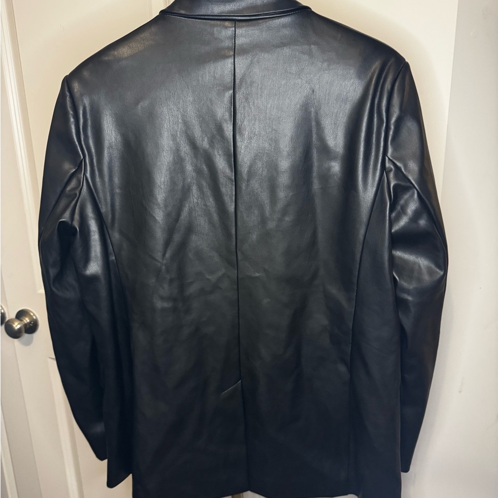 The Drop Women's Black Faux Leather Blazer NWOT - Picture 3 of 4